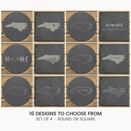 North Carolina slate coaster set, laser engraved natural stone