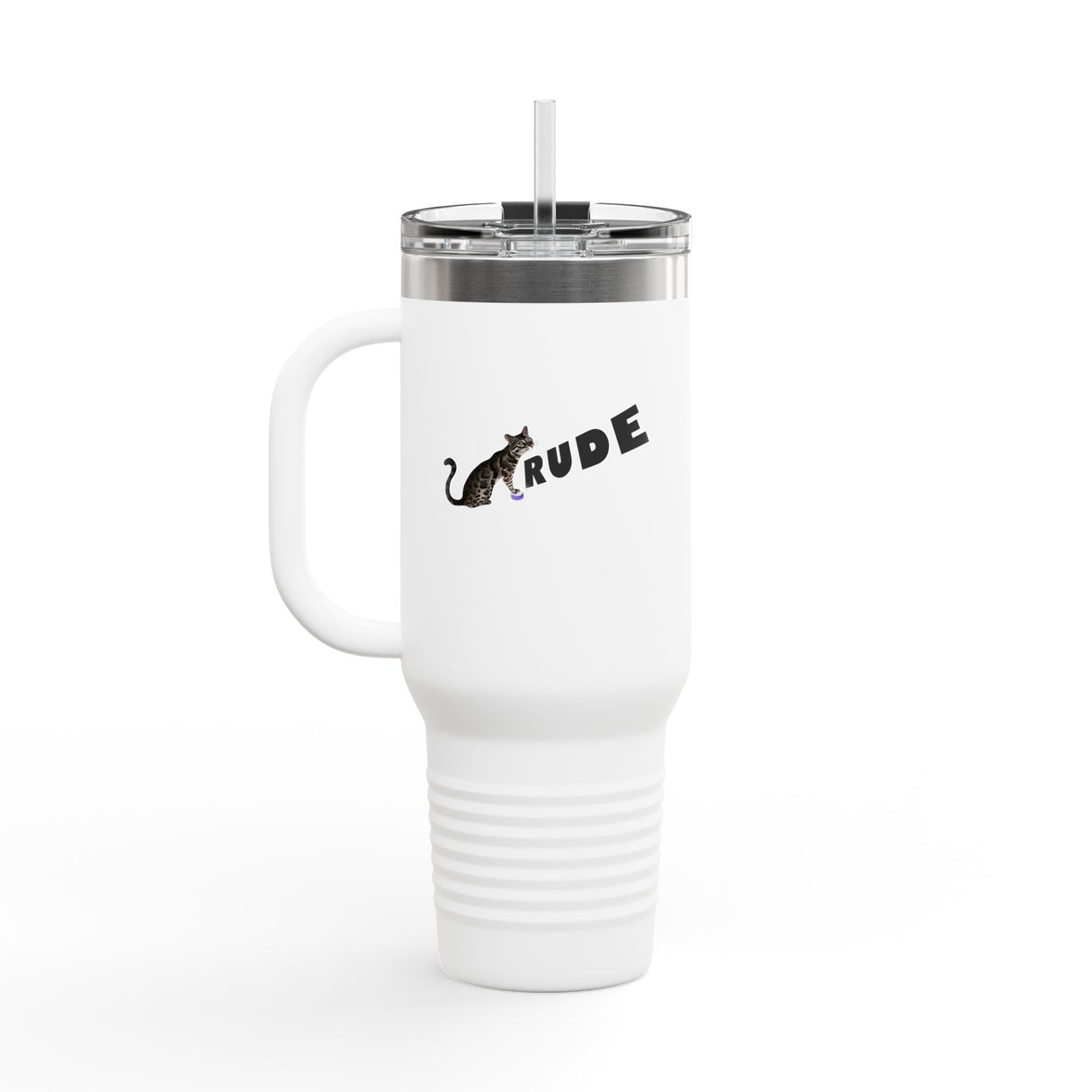 40oz Insulated Travel Mug — Flounder Pressing 'RUDE' Button (Hand-Drawn)