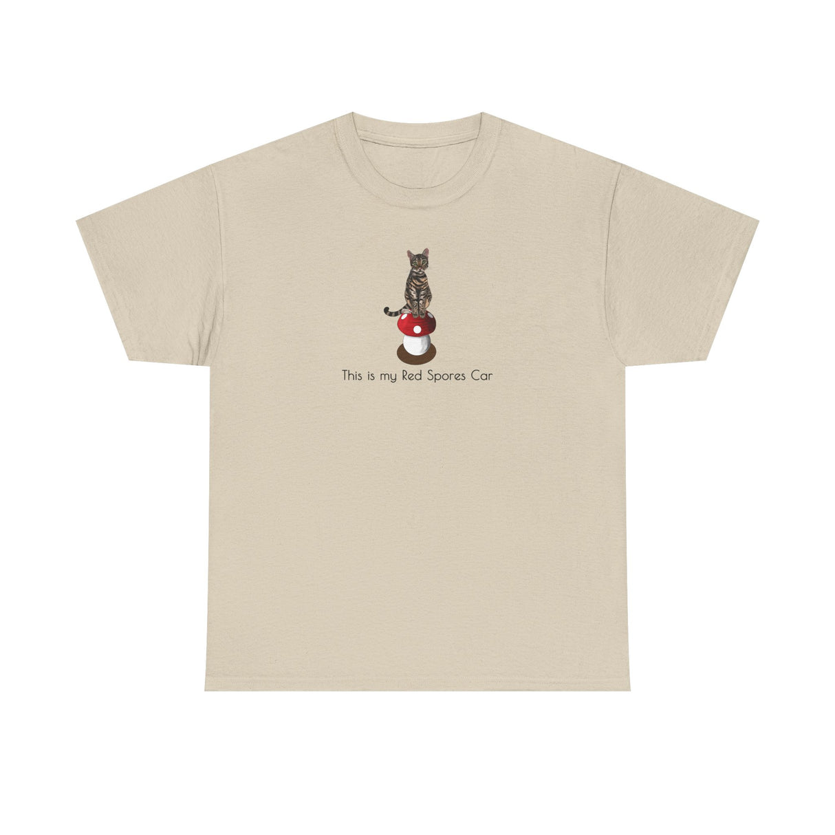 Red Spores Car Unisex Heavy Cotton Tee featuring Flounder and Mouse Toy on the Magical Mushroom