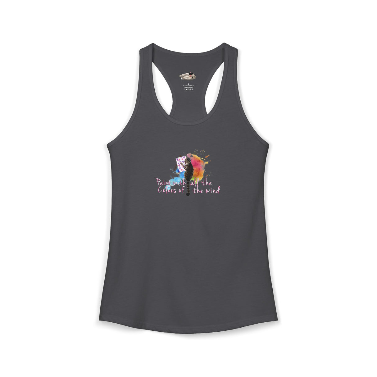 Women's Racerback Tank — "Paint With All the Colors of the Wind" Flounder the Purrcasso Art Tank