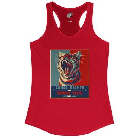 Vote Fish 2028 Racerback Tank - "Equal Rights for Mouse Toys" Purrmaid Funny Campaign, shown in Solid Red