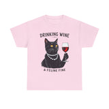 Black Cat Drinking Wine & Feline Fine Cotton Tee