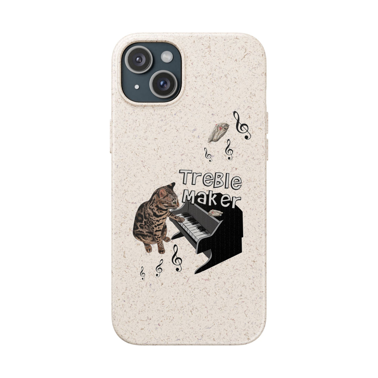 Phone case - Treble Maker Hand Drawn Design by Flounder's Mom, Nina Featuring Flounder the Purrmaid Playing Piano for Mouse Toy