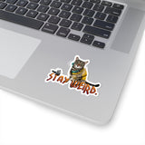 Stay Weird die cut sticker shown on a laptop