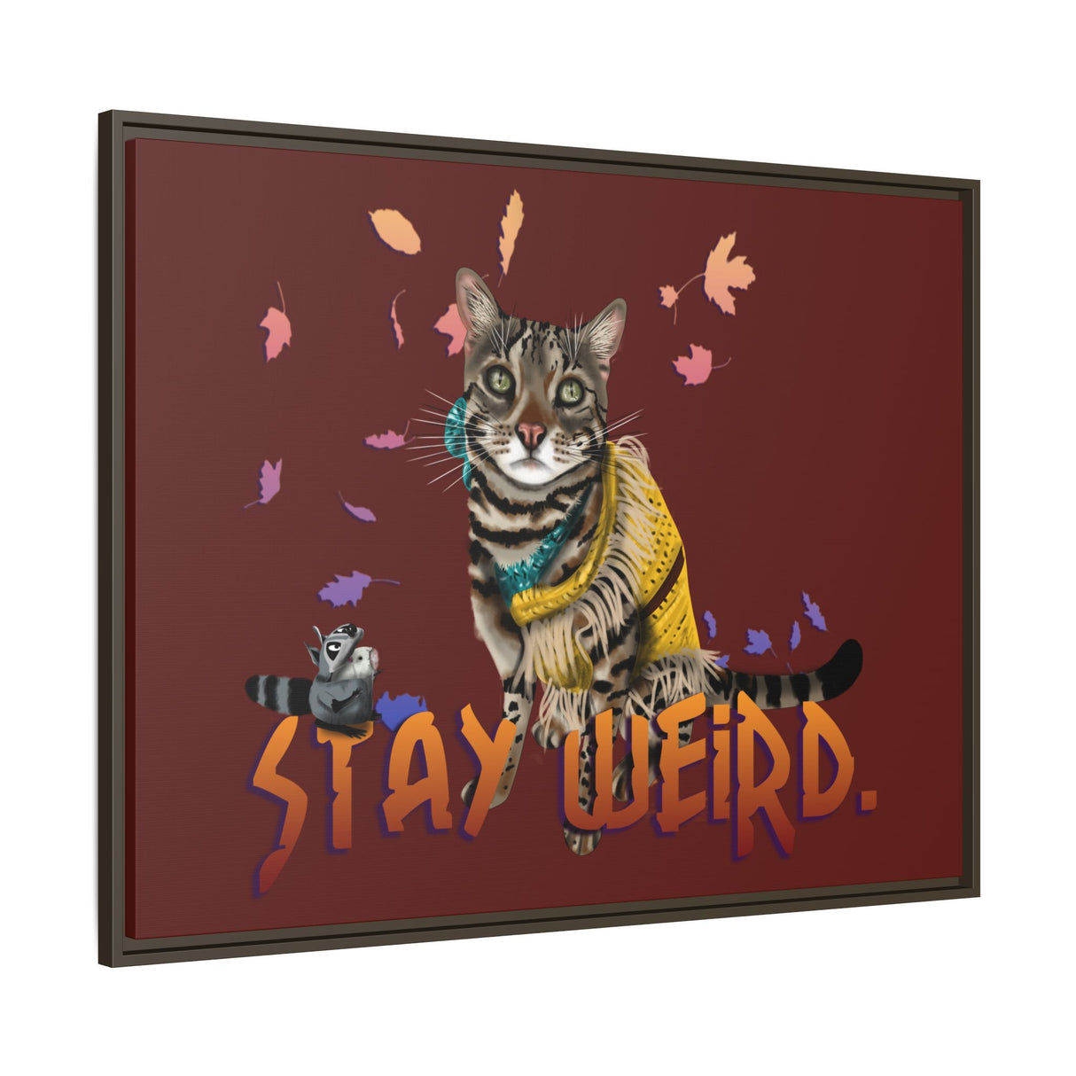 Stay Weird Matte Canvas Print — Flocahontas & Mouse Toy (Framed)