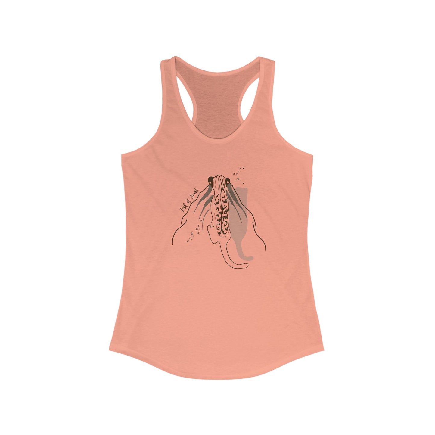 Tank Top - Woman's Ideal Racerback Tank with Flounder the Purrmaid Line Drawing Design