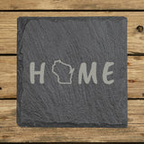 Wisconsin Slate Coaster Set – Engraved Natural Stone (Set of 4)