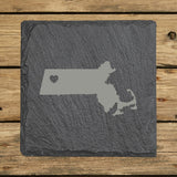 Massachusetts Slate Coaster Set – Engraved Natural Stone (Set of 4)