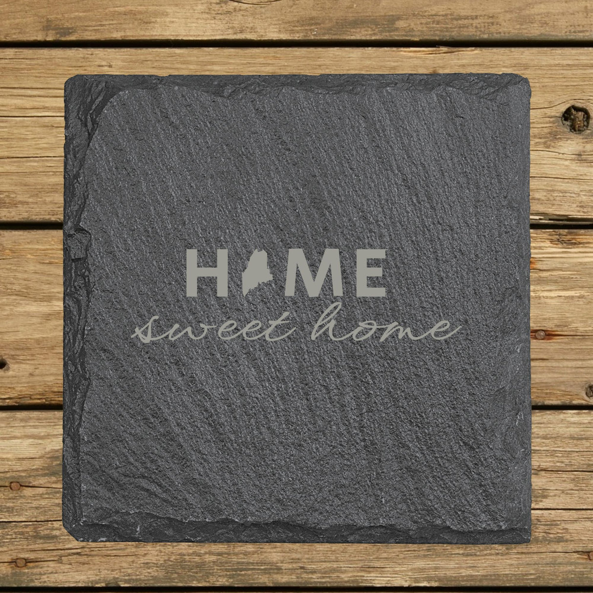 Maine Slate Coaster Set – Engraved Natural Stone (Set of 4)