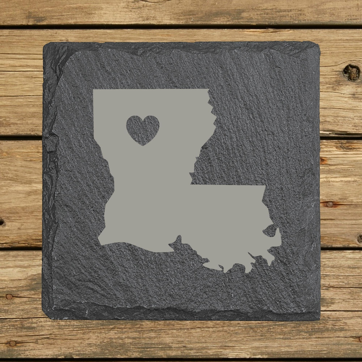 Louisiana Slate Coaster Set – Engraved Natural Stone (Set of 4)