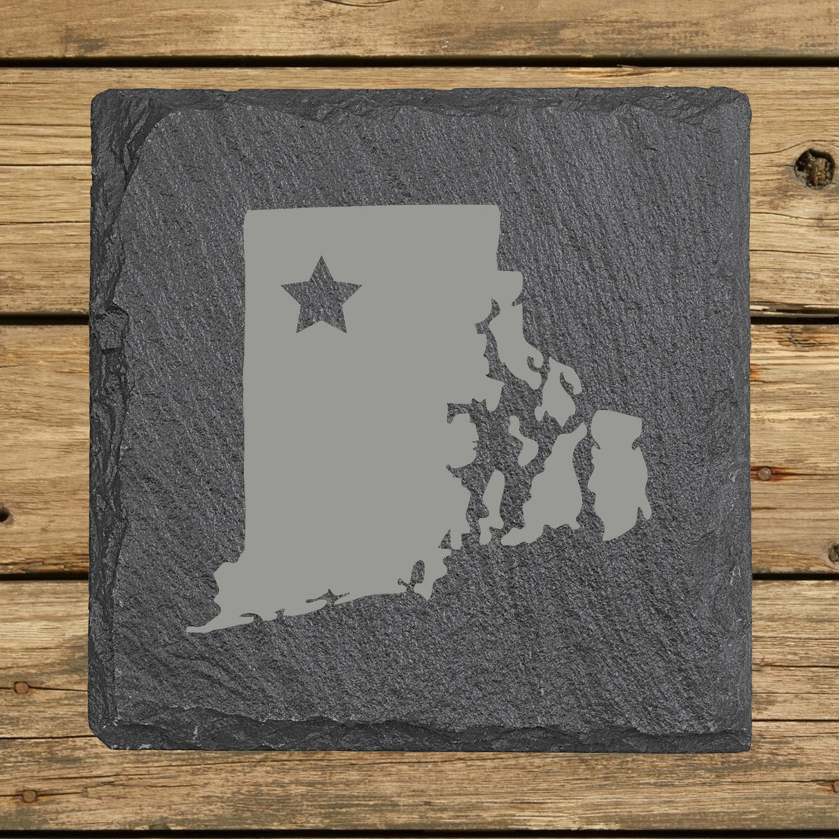 Rhode Island Slate Coaster Set – Engraved Natural Stone (Set of 4)