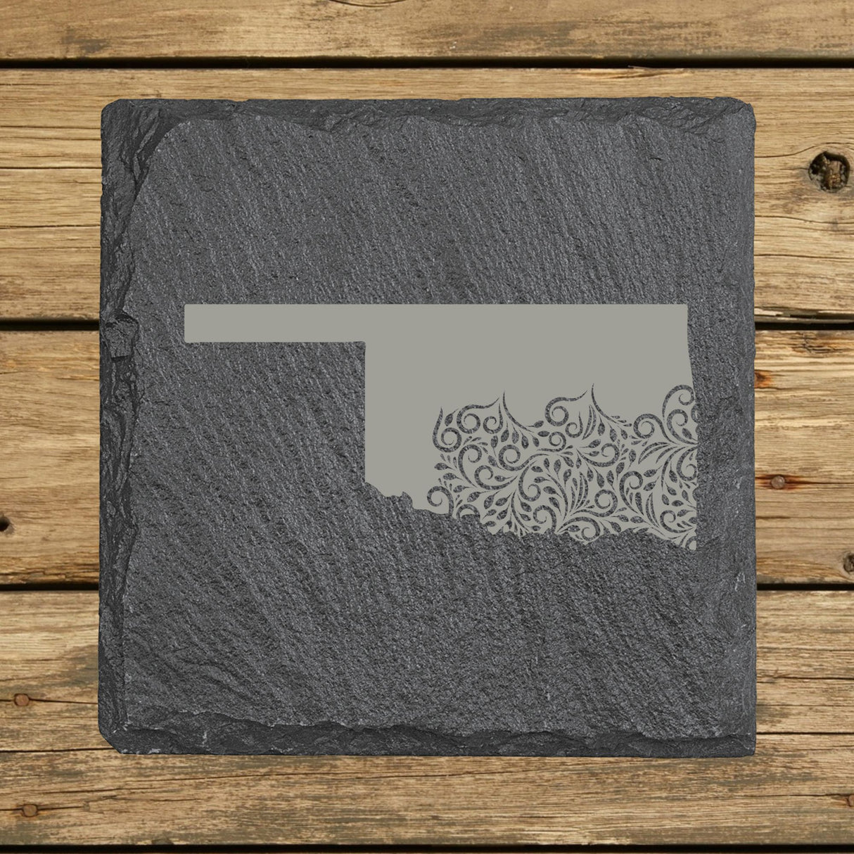 Oklahoma Slate Coaster Set – Engraved Natural Stone (Set of 4)