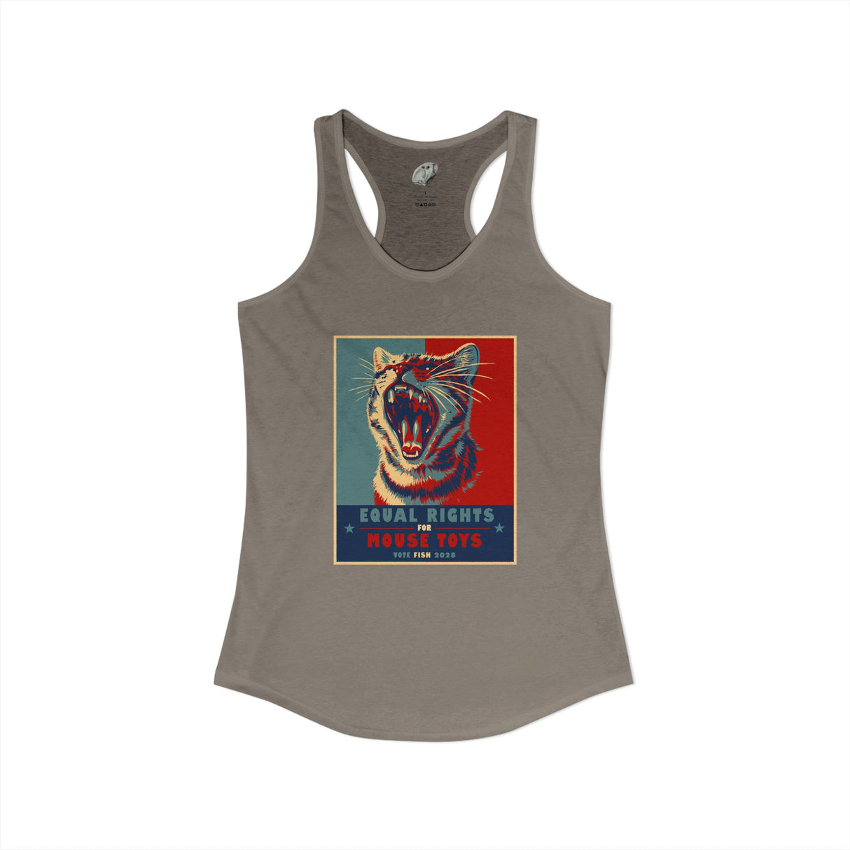 Vote Fish 2028 Racerback Tank — "Equal Rights for Mouse Toys" Purrmaid Funny Campaign