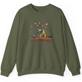 Stay Weird Sweatshirt Hand-Drawn Flounder & Mouse Toy Hug Crewneck, shown in Military Green