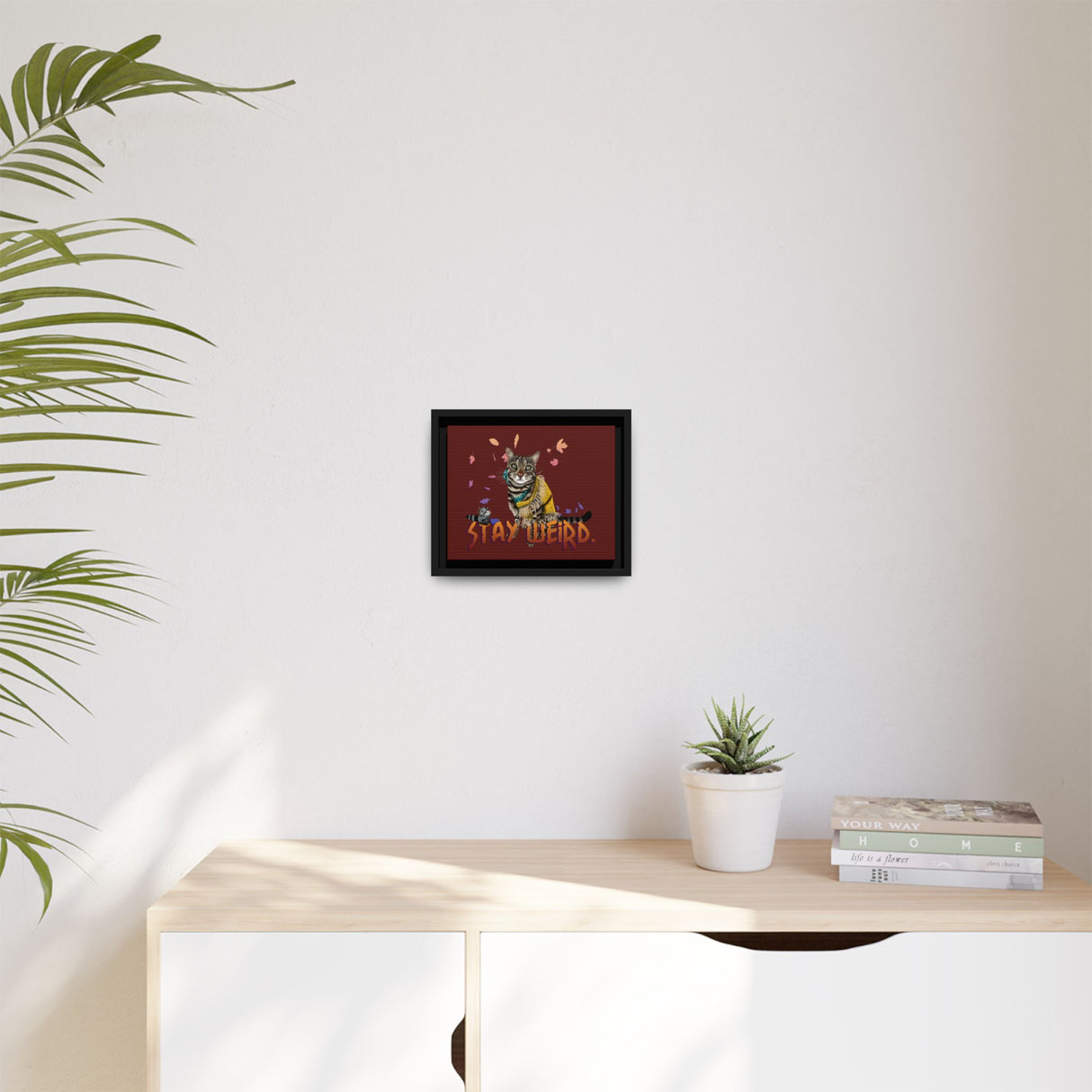 Stay Weird Matte Canvas Print — Flocahontas & Mouse Toy (Framed)