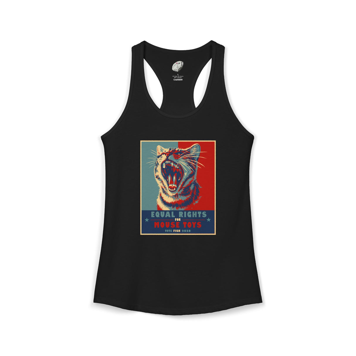 Vote Fish 2028 Racerback Tank — "Equal Rights for Mouse Toys" Purrmaid Funny Campaign