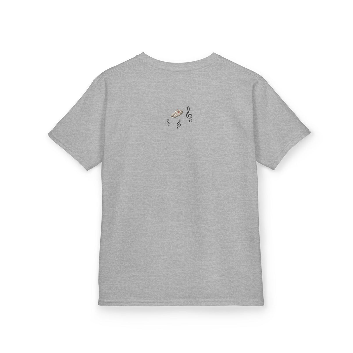 Kids Tee - Treble Maker Design Hand Drawn by Flounder's Mom, Nina Featuring Flounder the Purrmaid Playing Piano for Mouse Toy