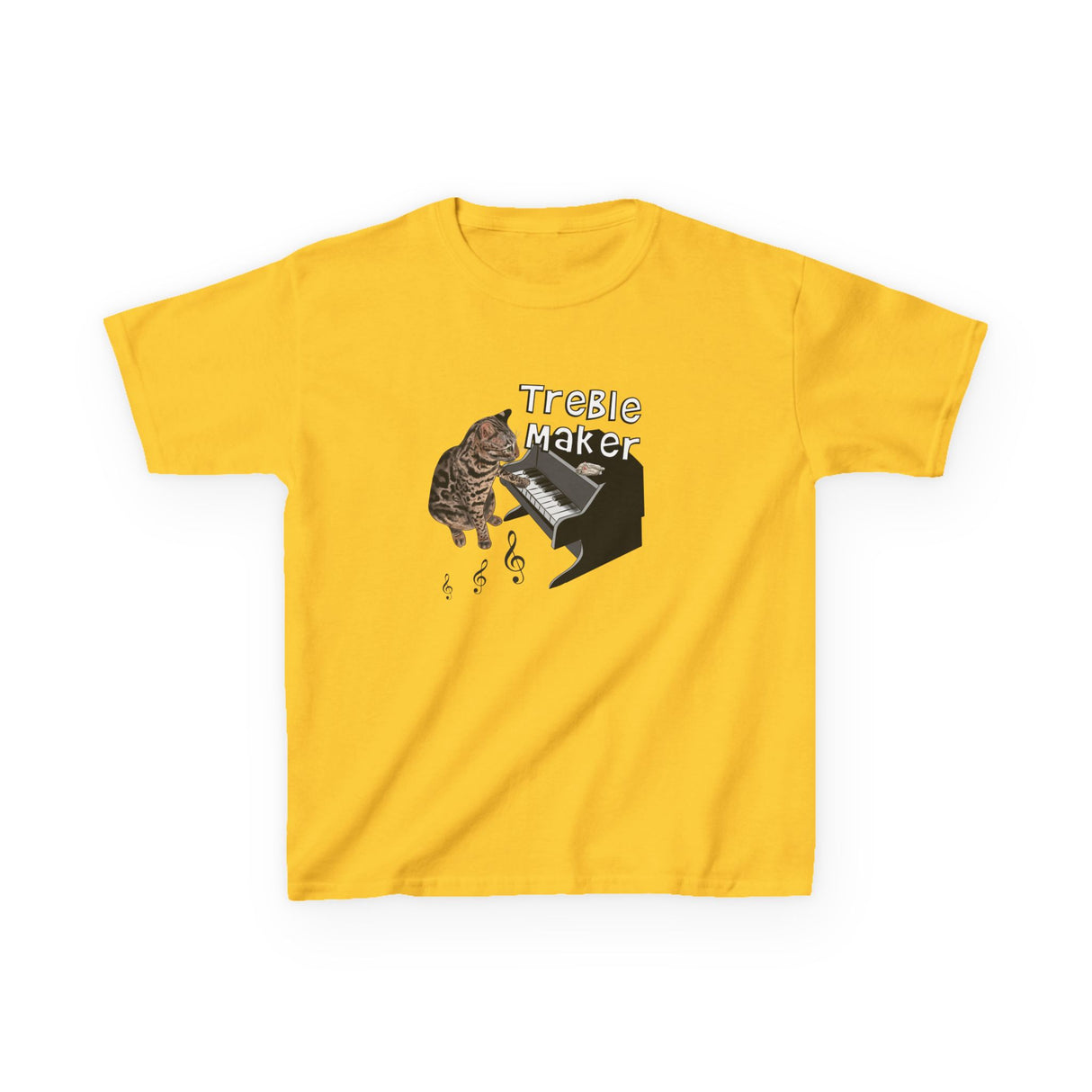 Kids Tee - Treble Maker Design Hand Drawn by Flounder's Mom, Nina Featuring Flounder the Purrmaid Playing Piano for Mouse Toy