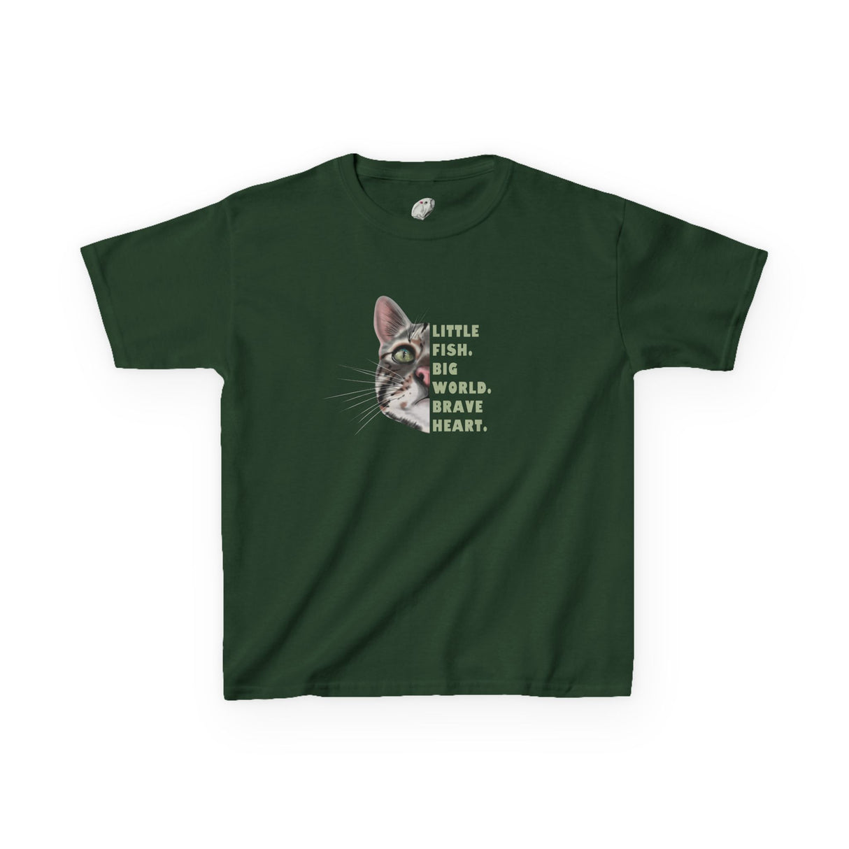 Kids Tee — "Little Fish. Big World. Brave Heart." Flounder Graphic