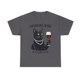 Black Cat Drinking Wine & Feline Fine Cotton Tee