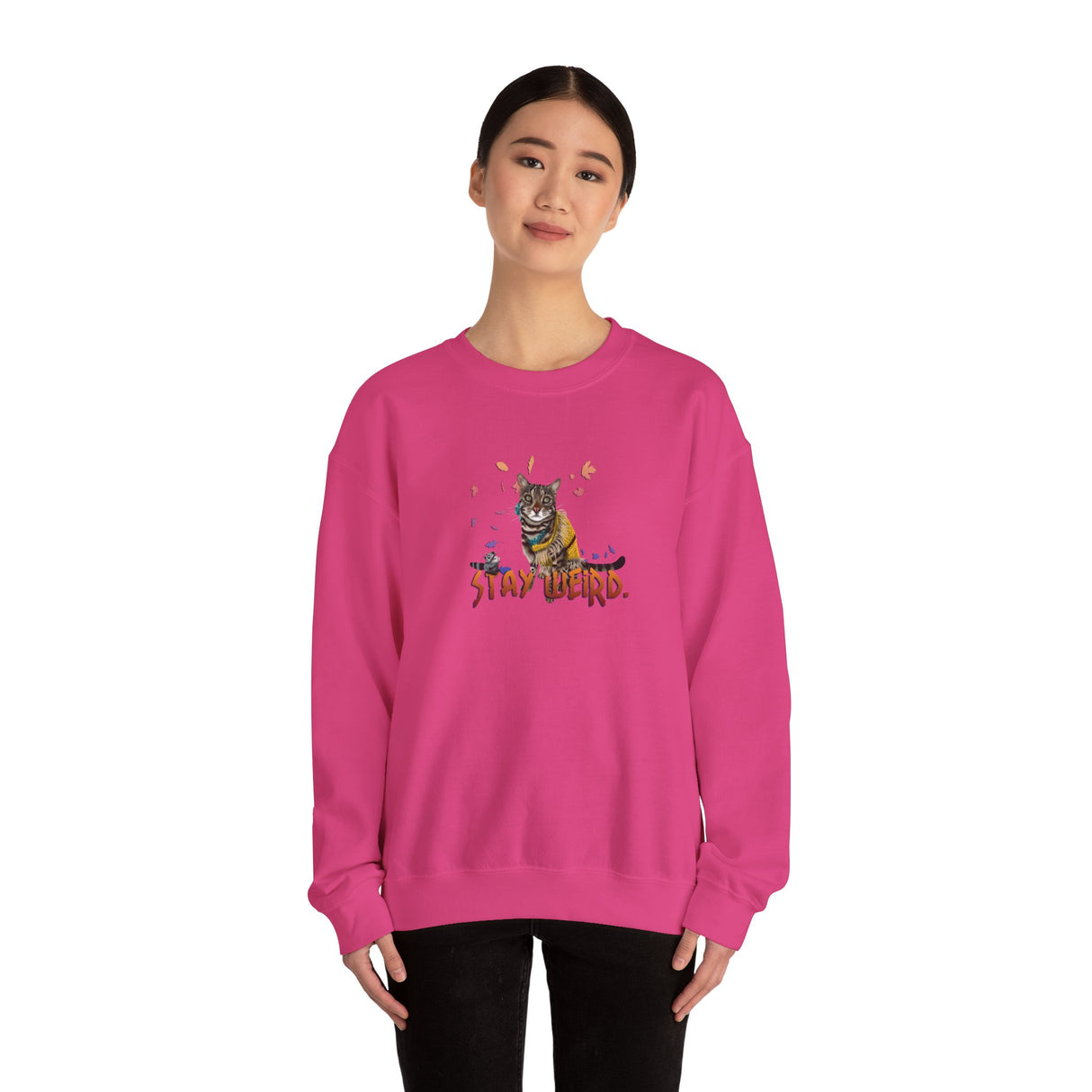 Stay Weird Sweatshirt — Hand-Drawn Flounder & Mouse Toy Hug Crewneck