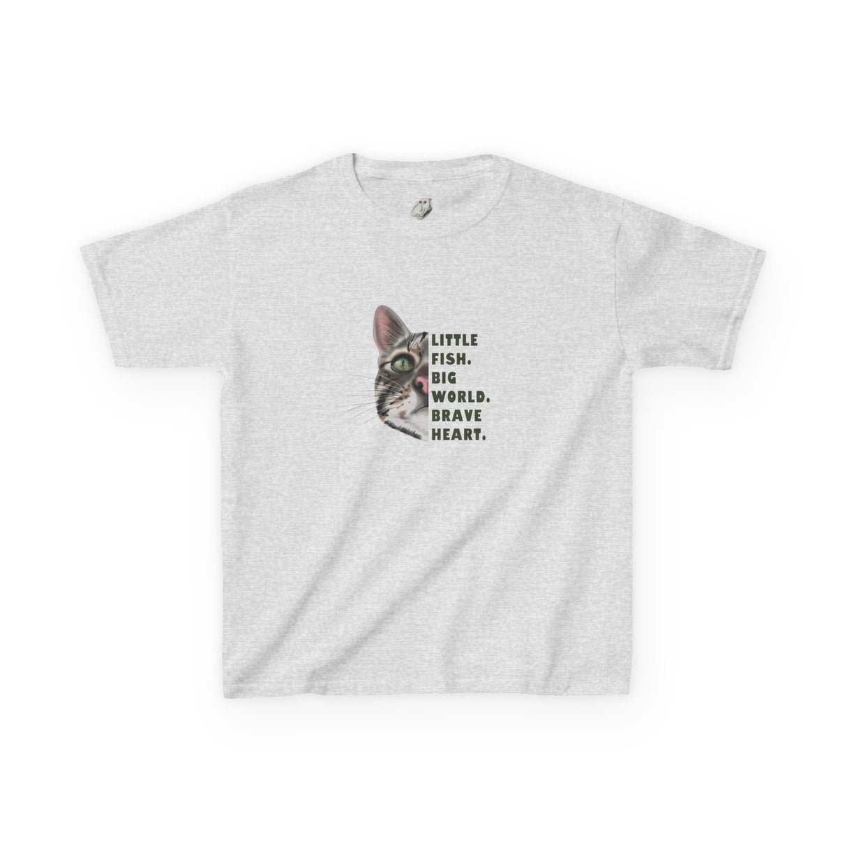 Kids Tee — "Little Fish. Big World. Brave Heart." Flounder Graphic