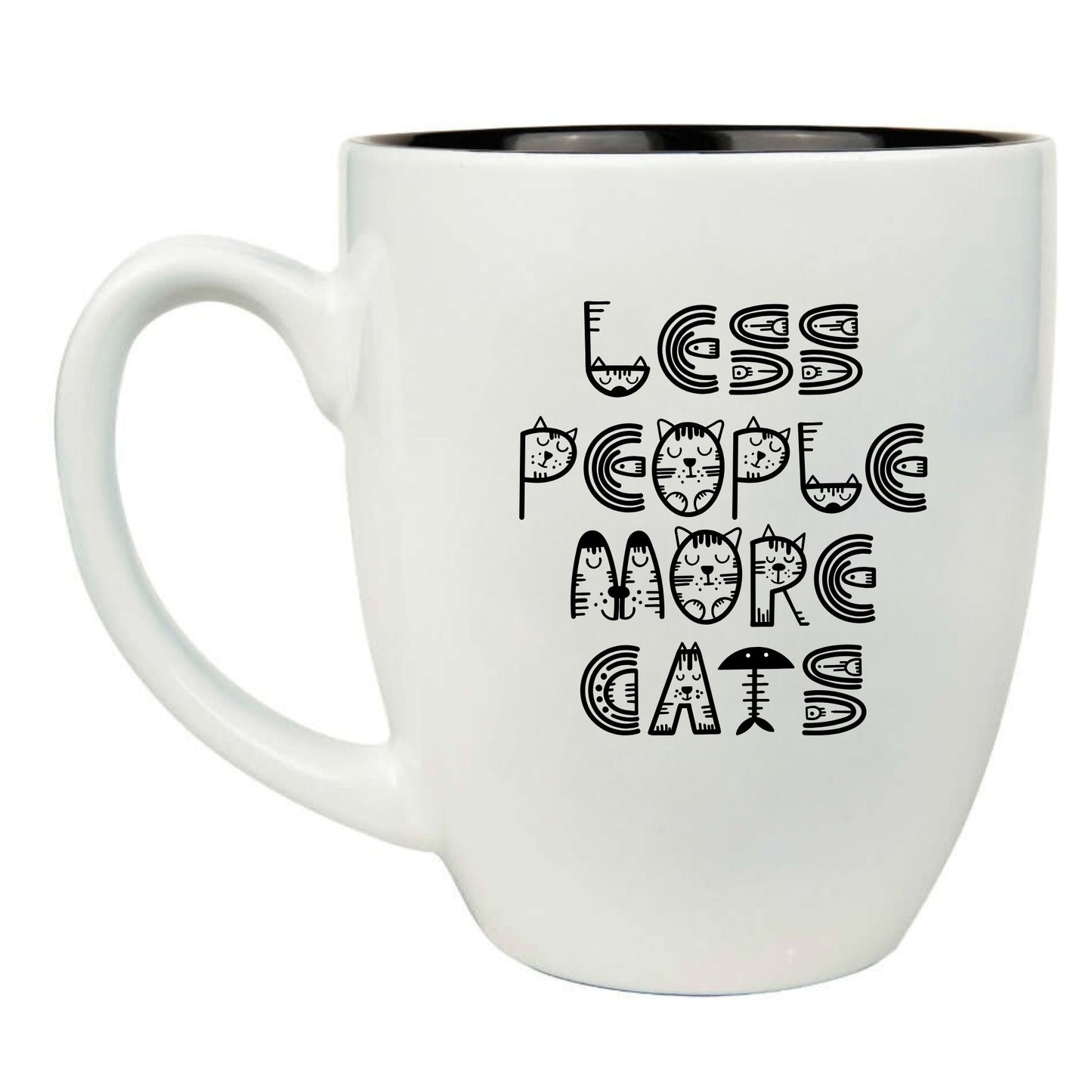 Less People More Cats 16 oz. White Ceramic Bistro Coffee Mug - Cat Lover Gift