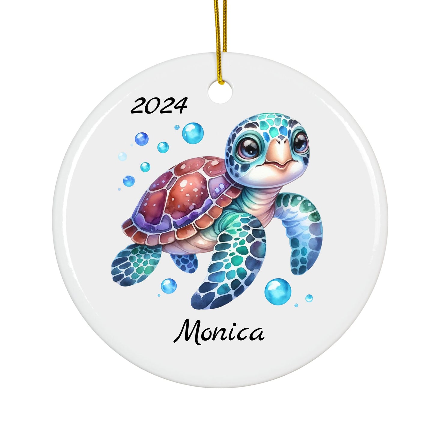 Personalized Sea Turtle Christmas Ornament – Custom Ceramic Holiday Decor