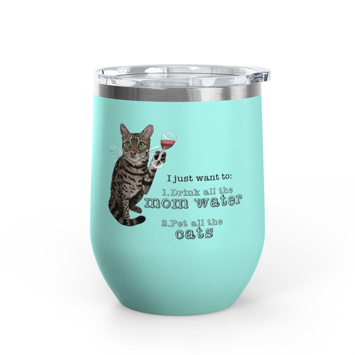 Flounder the Talking Cat Wine Tumbler – "I just want to drink all the mom water" 12oz