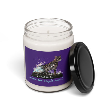 I Want to Be Where the People Aren't scented soy candle, 9 oz glass jar with the hand drawn I Want to Be Where the People Aren't design by Nina Leipold