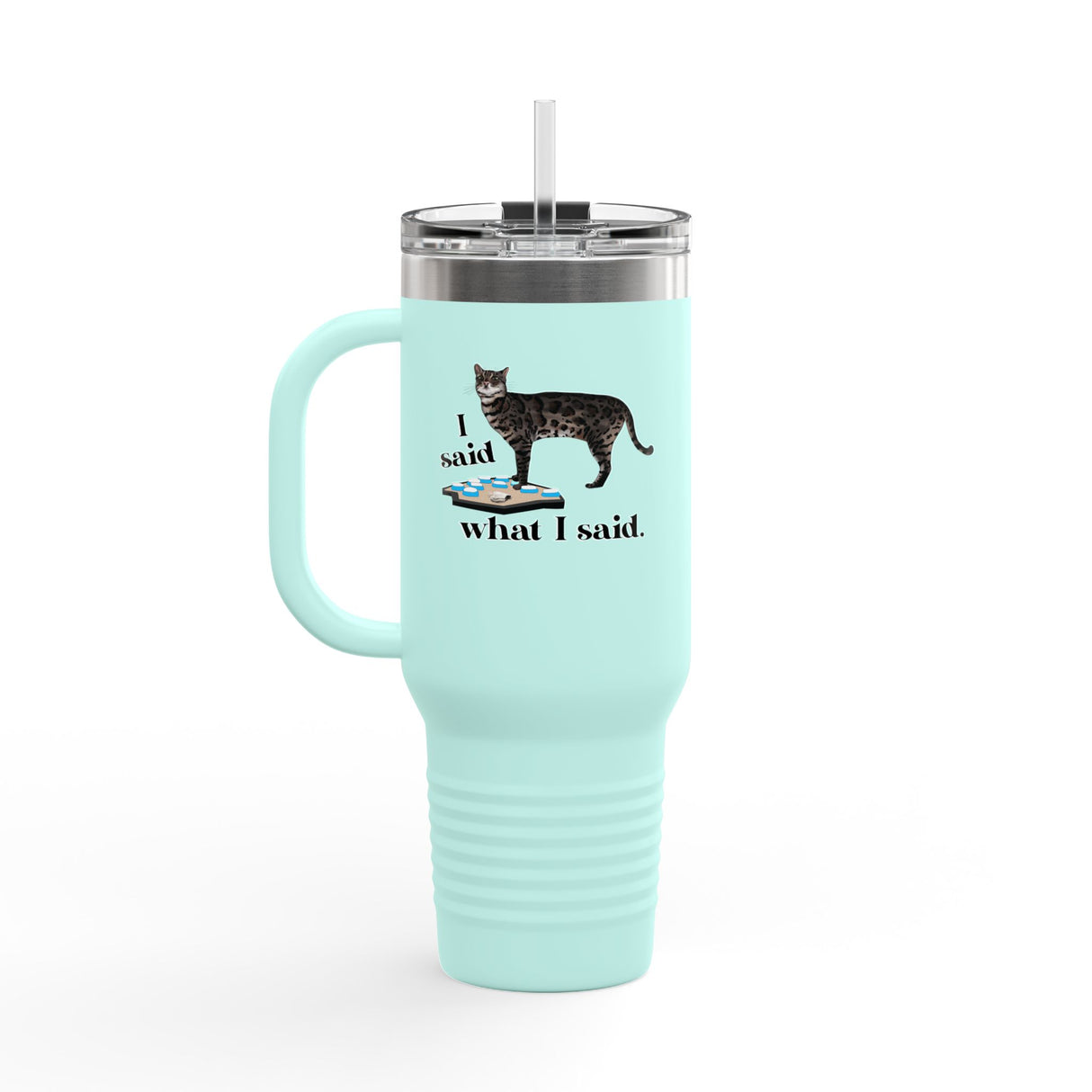 40oz Insulated Travel Mug — “I Said What I Said” Flounder Talking Pet Buttons Design
