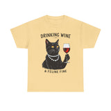 Black Cat Drinking Wine & Feline Fine Cotton Tee