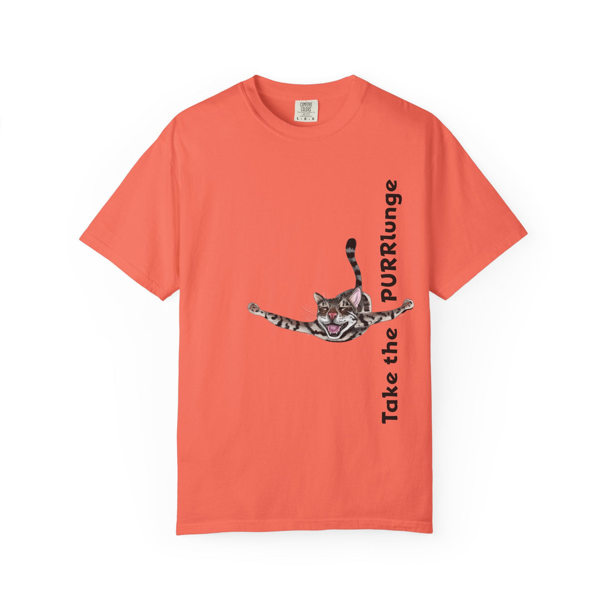 Purr-lunge Unisex T-shirt with Flounder the Purrmaid Design