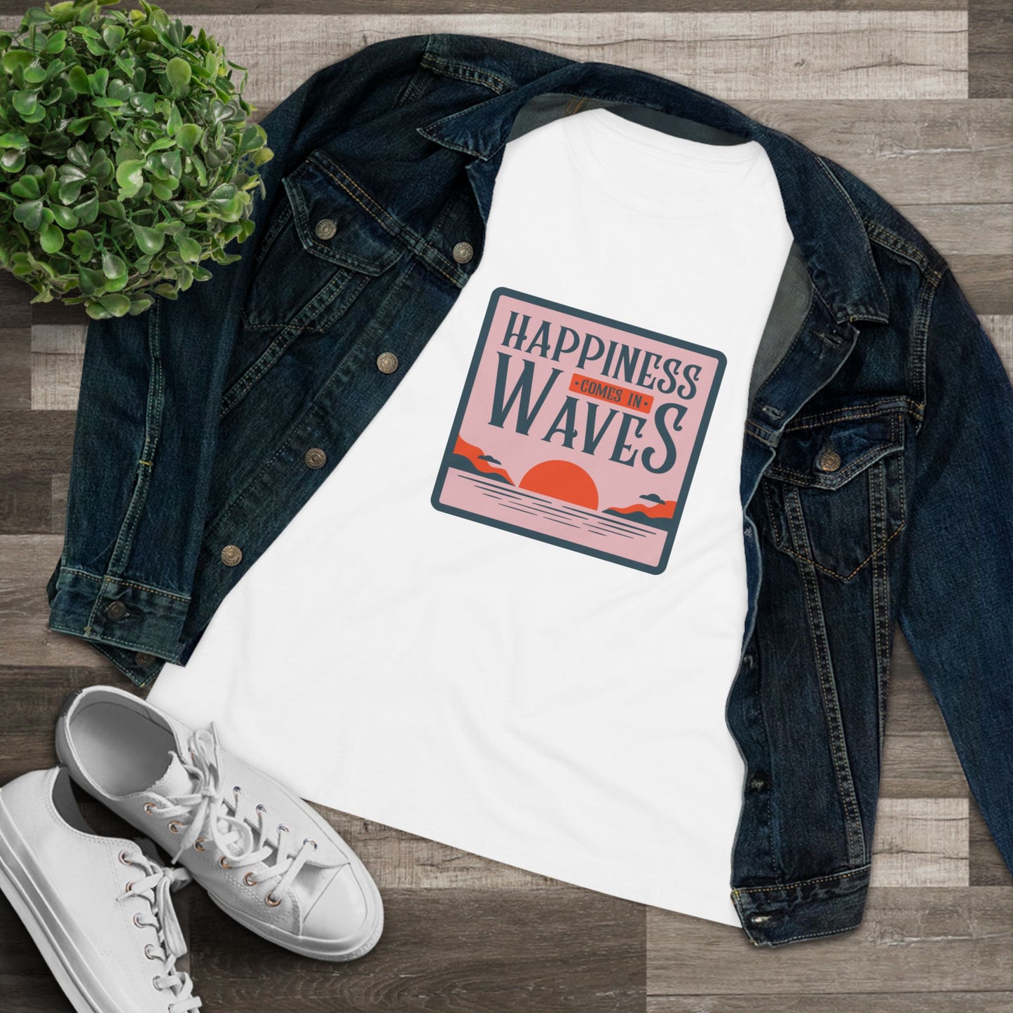 Wave Tee - Happiness Comes in Waves Women's Cotton Tee