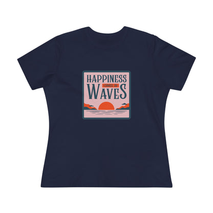 Wave Tee - Happiness Comes in Waves Women's Cotton Tee