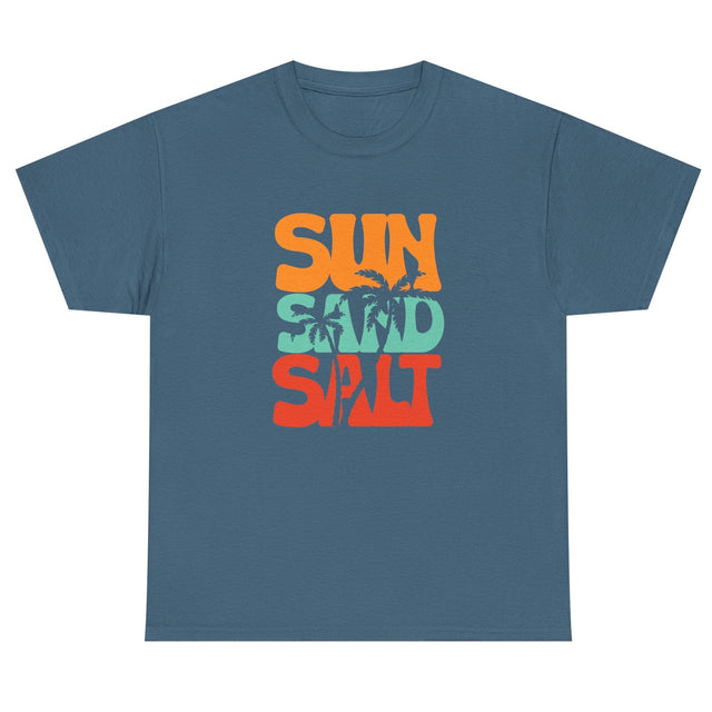 Sun, Sand, Salt cotton tee in indigo blue