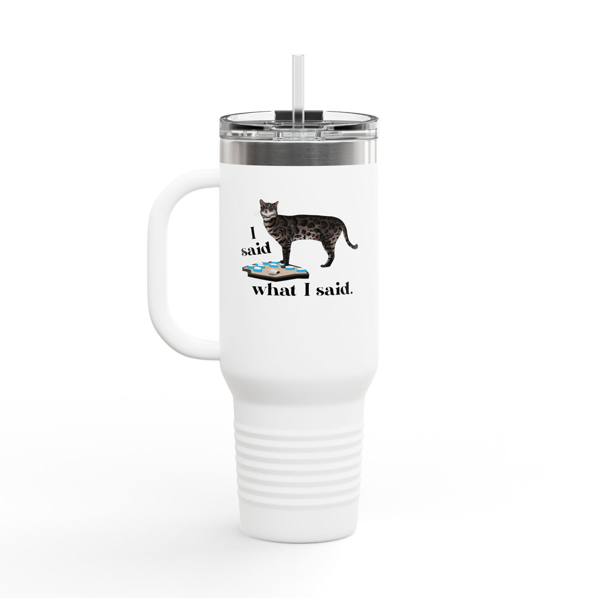 40oz Insulated Travel Mug — “I Said What I Said” Flounder Talking Pet Buttons Design