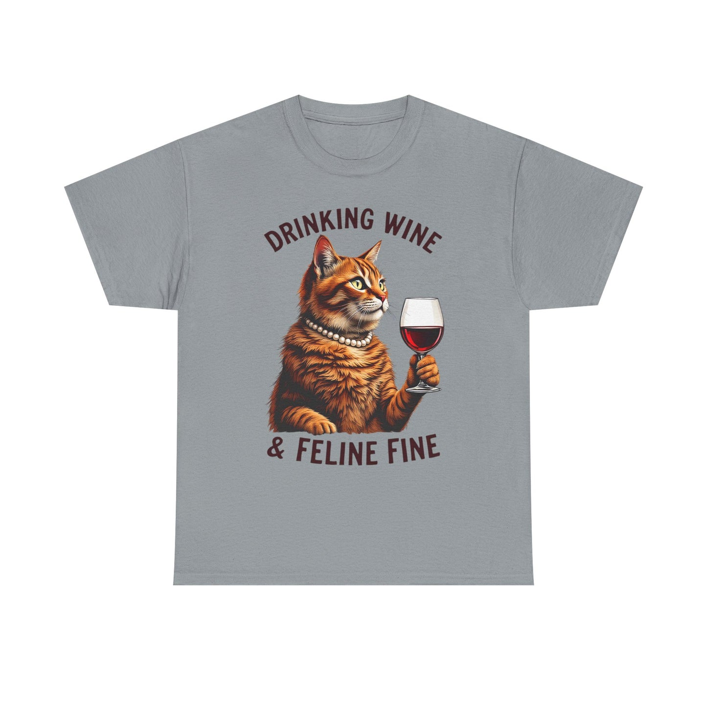 Orange Cat Drinking Wine & Feline Fine - Cotton Tee