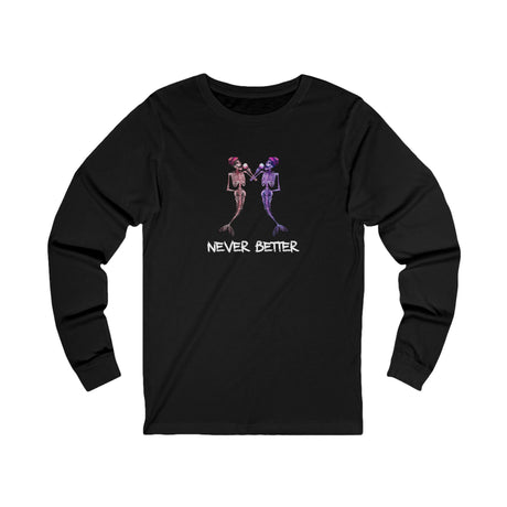Never Better mermaid skeletons long sleeve tee in black
