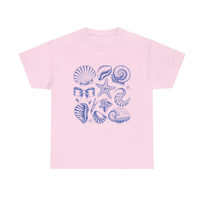 Blue Coastal Coquette Shell Cotton T-Shirt