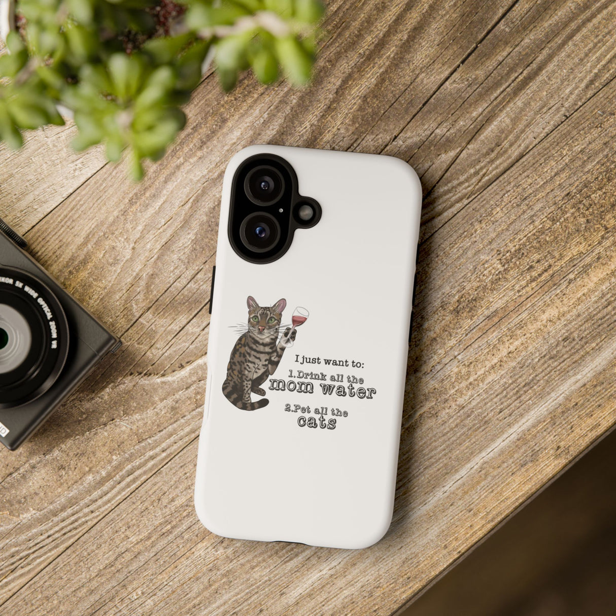 Flounder the Talking Cat Wine Glass Phone Case – "II just want to drink all the mom water"