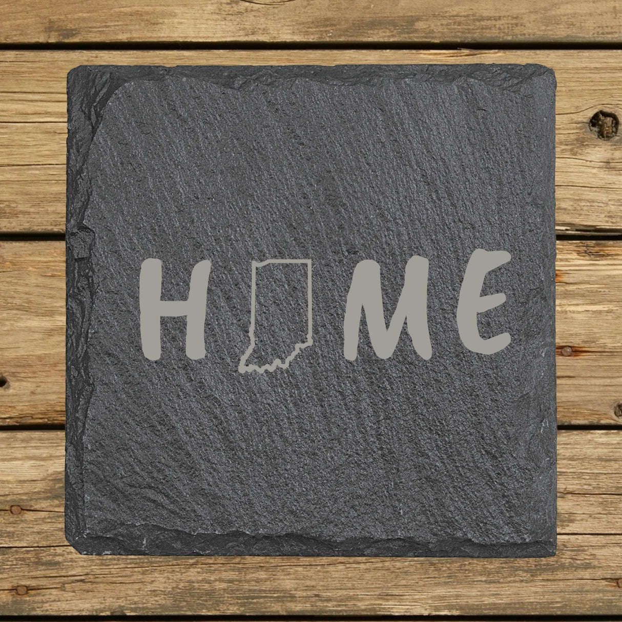 Indiana Slate Coaster Set – Engraved Natural Stone (Set of 4)