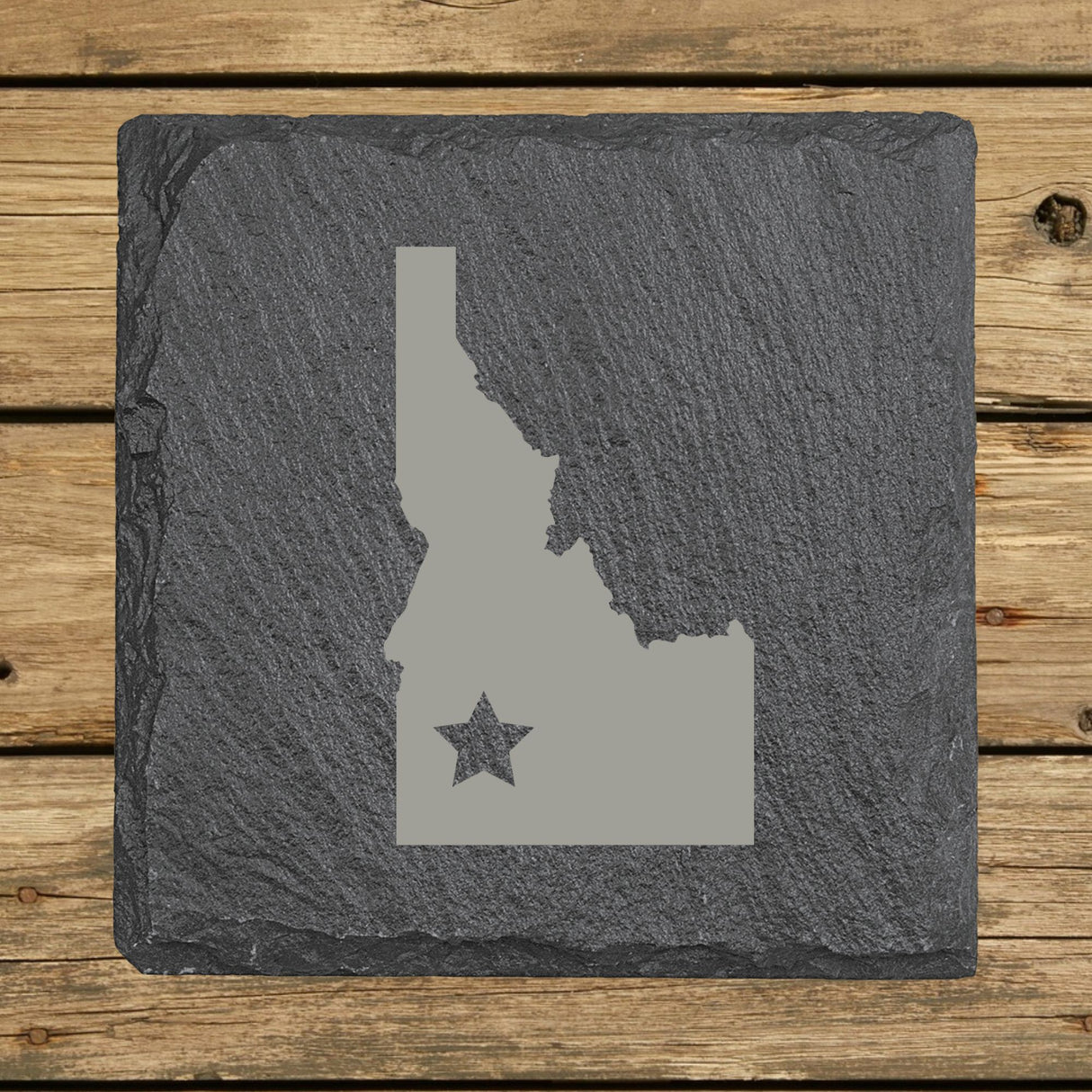 Idaho Slate Coaster Set – Engraved Natural Stone (Set of 4)