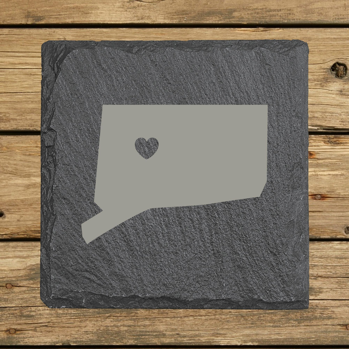 Connecticut Slate Coaster Set – Engraved Natural Stone (Set of 4)