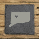 Connecticut Slate Coaster Set – Engraved Natural Stone (Set of 4)