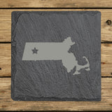 Massachusetts Slate Coaster Set – Engraved Natural Stone (Set of 4)