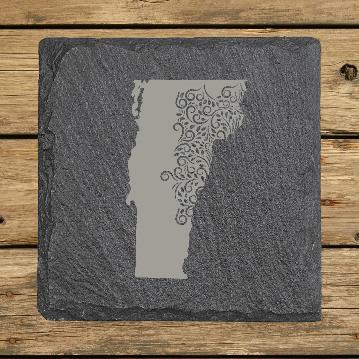 Vermont Slate Coaster Set – Engraved Natural Stone (Set of 4)