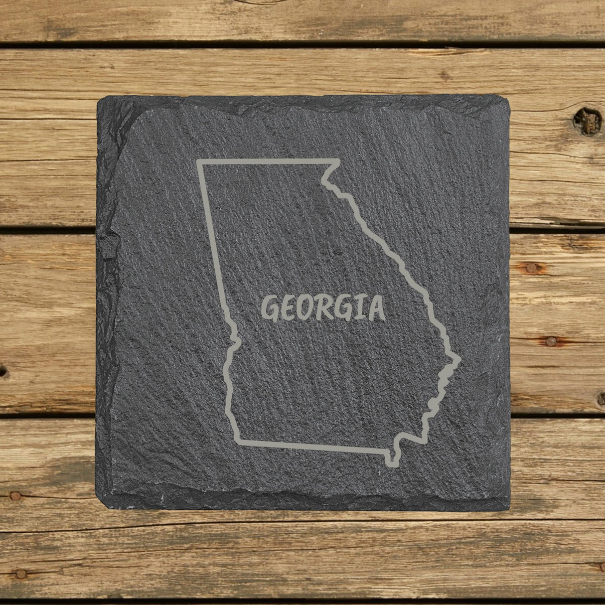 Georgia Slate Coaster Set – Engraved Natural Stone (Set of 4)