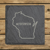 Wisconsin Slate Coaster Set – Engraved Natural Stone (Set of 4)