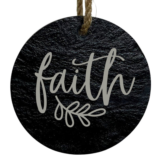 Faith 3” Round Slate Ornament - Inspirational Christmas Tree Decor